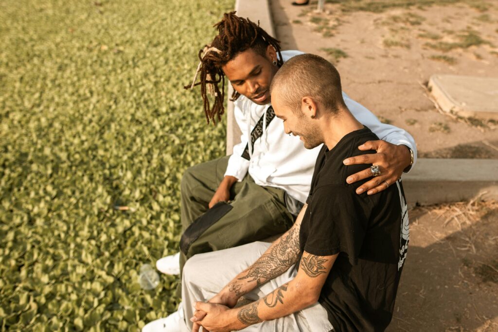 Friends Sitting in a Park